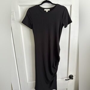 Treasure & Bond Classic Black Midi T-Shirt Dress with Ruching